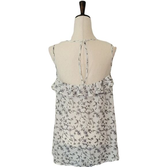 Entro White & Gray Floral Ruffle Lace Keyhole Sleeveless Sheer Blouse Size L - Picture 3 of 8